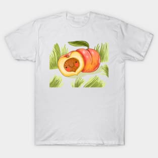 Peach Cartoon Hand Drawn T-Shirt